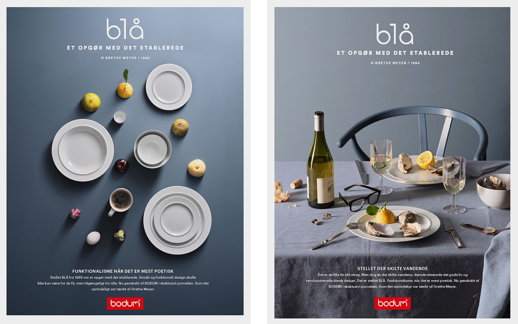 Outdoor poster design and art direction for Bodum Blå tableware series by Olga Bastian and copy by Birthe Nielsen