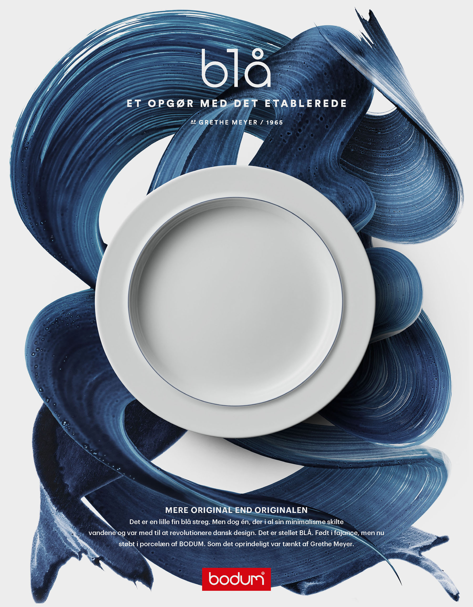 Outdoor poster design and art direction for Bodum Blå tableware series by Olga Bastian and copy by Birthe Nielsen
