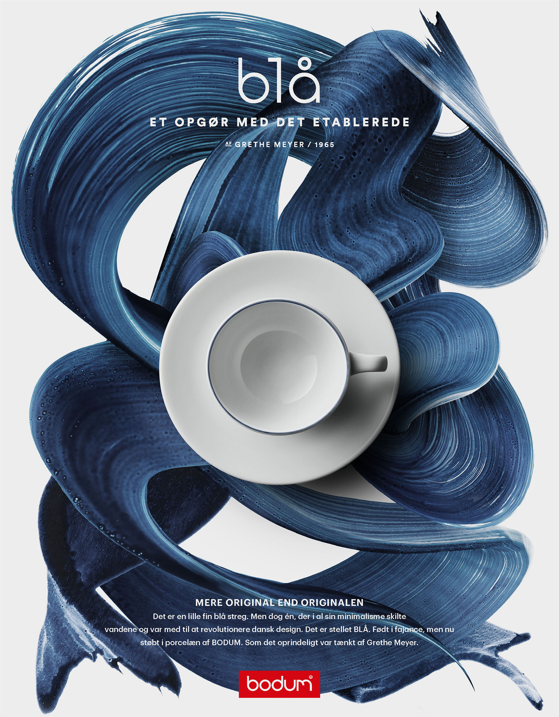 Outdoor poster design and art direction for Bodum Blå tableware series by Olga Bastian and copy by Birthe Nielsen
